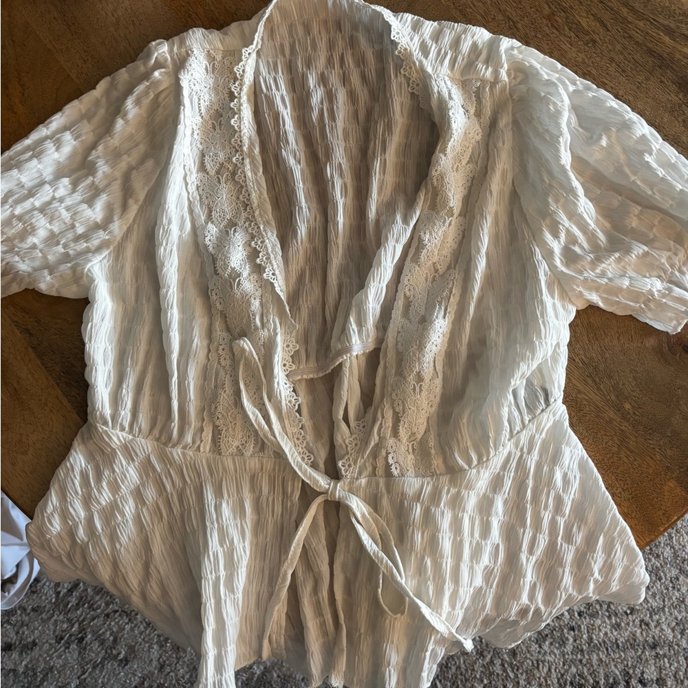 White Lace Trim Blouse